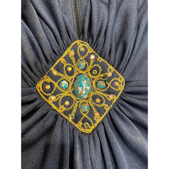 1970s Disco Dress Vintage Maxi Dress W/ Gem Details - Picture 11 of 11